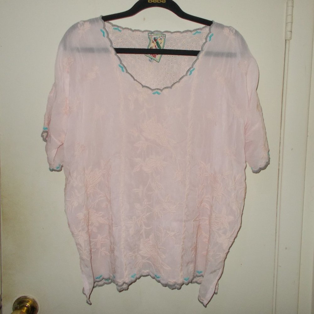 Johnny Was Lillian Dolman Blouse Light Pink Size Extra Small